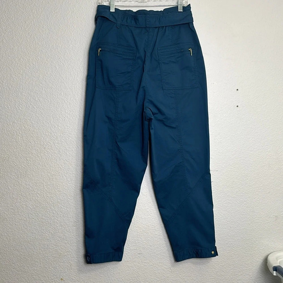 Anthropologie Women’s Size 12 Teal Ellie Embroidered Pockets Utility Pants Belt - Picture 3 of 16
